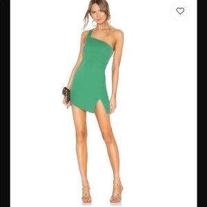 NBD x Naven Mona Asymmetrical Dress in Jelly Bean Green